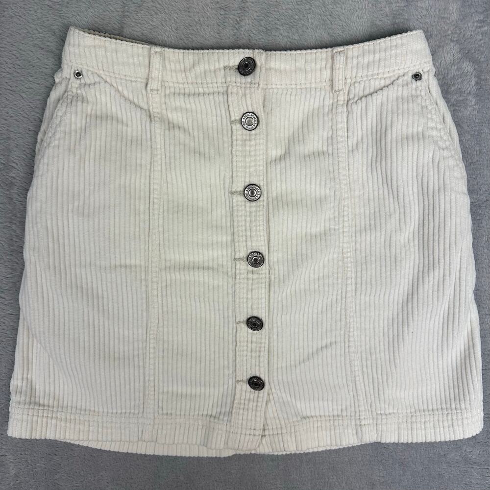 Y2K Abercrombie & Fitch Size XS Button Down Cream Corduroy Mini Skirt Preppy